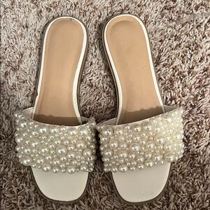 Elegant Pearl Embellished Slide Sandals